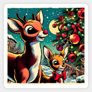 Illuminate the Holidays: Whimsical Rudolph the Red-Nosed Reindeer Art for Festive Christmas Prints and Joyful Decor! Sticker